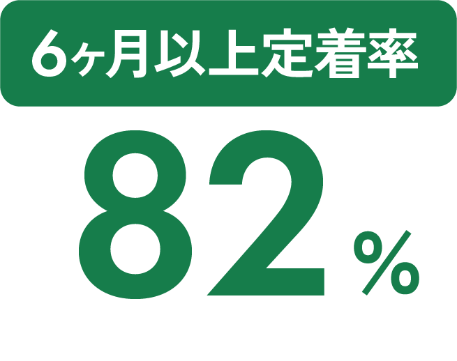 6ヶ月以上定着率82%